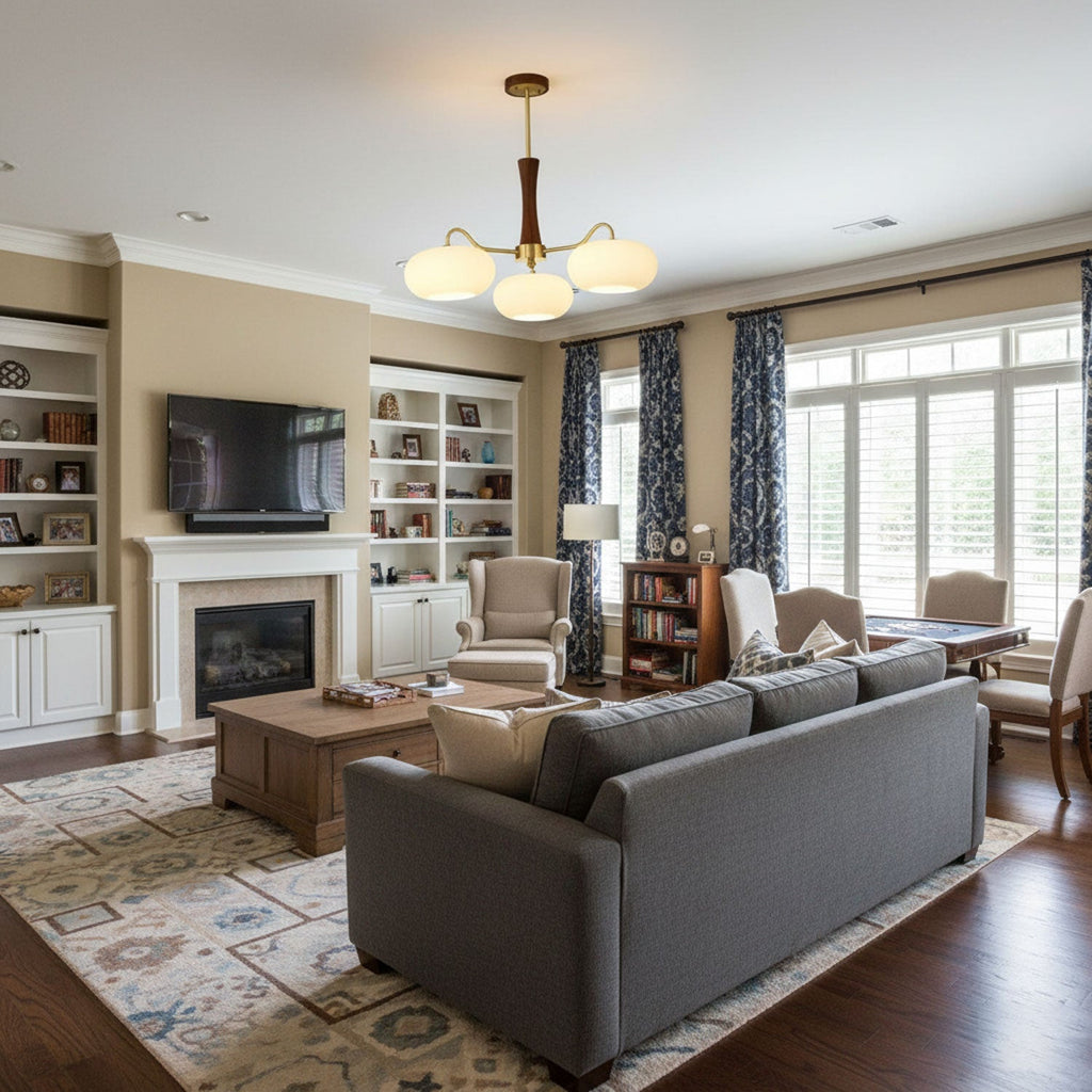 Persimmon Brass & Walnut Chandelier