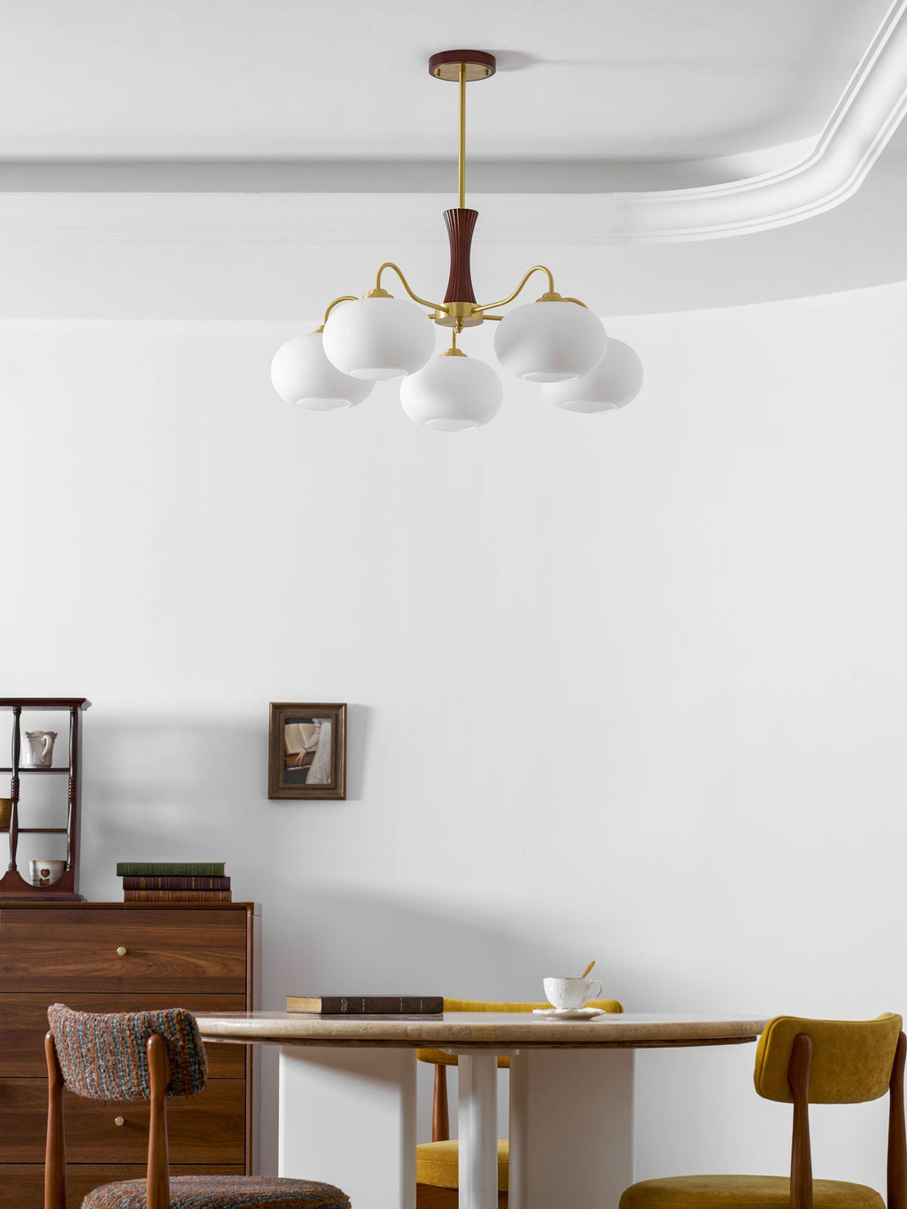 Persimmon Brass & Walnut Chandelier