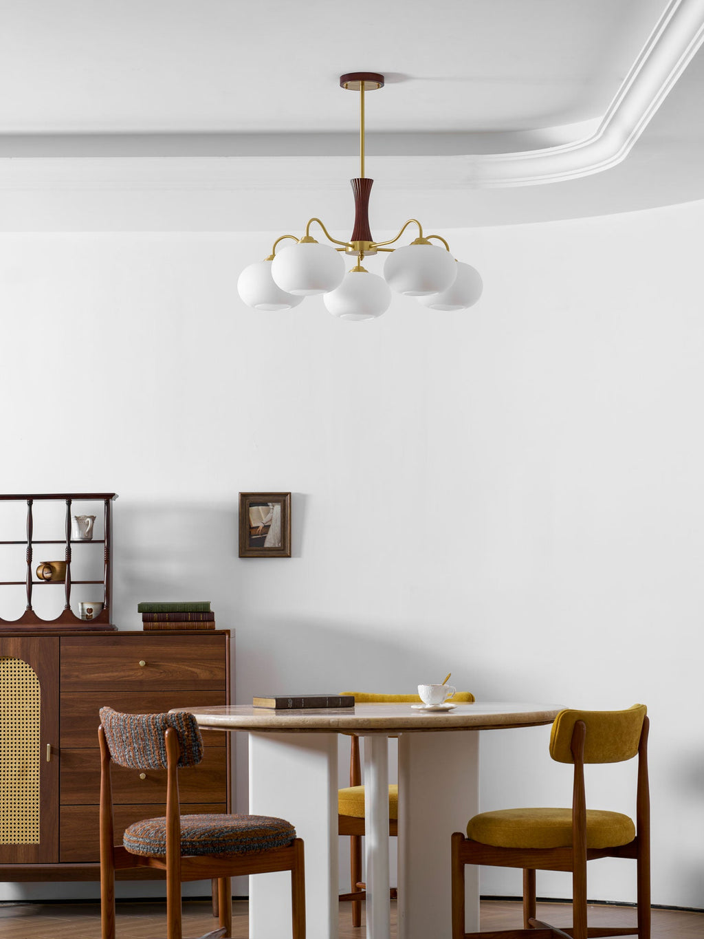 Persimmon Brass & Walnut Chandelier