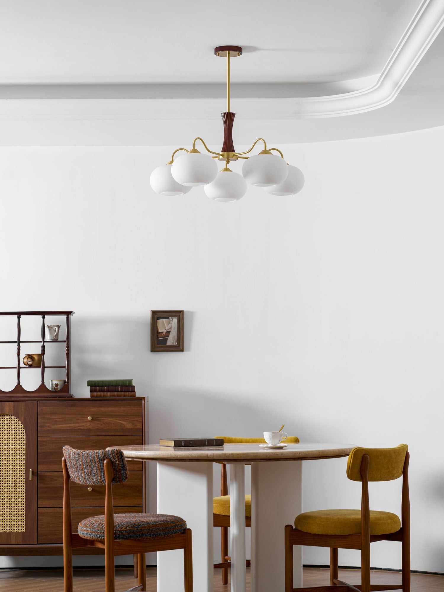Persimmon Brass & Walnut Chandelier