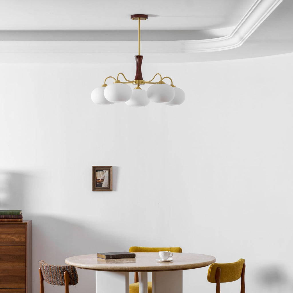 Persimmon Brass & Walnut Chandelier