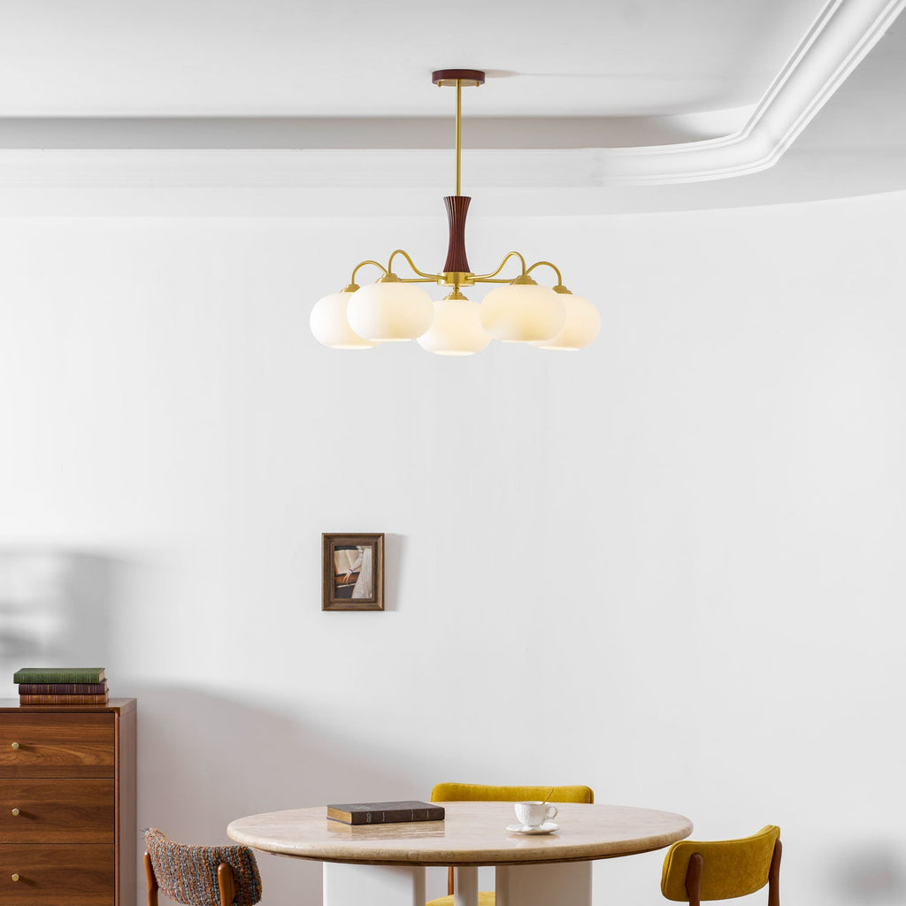 Persimmon Brass & Walnut Chandelier