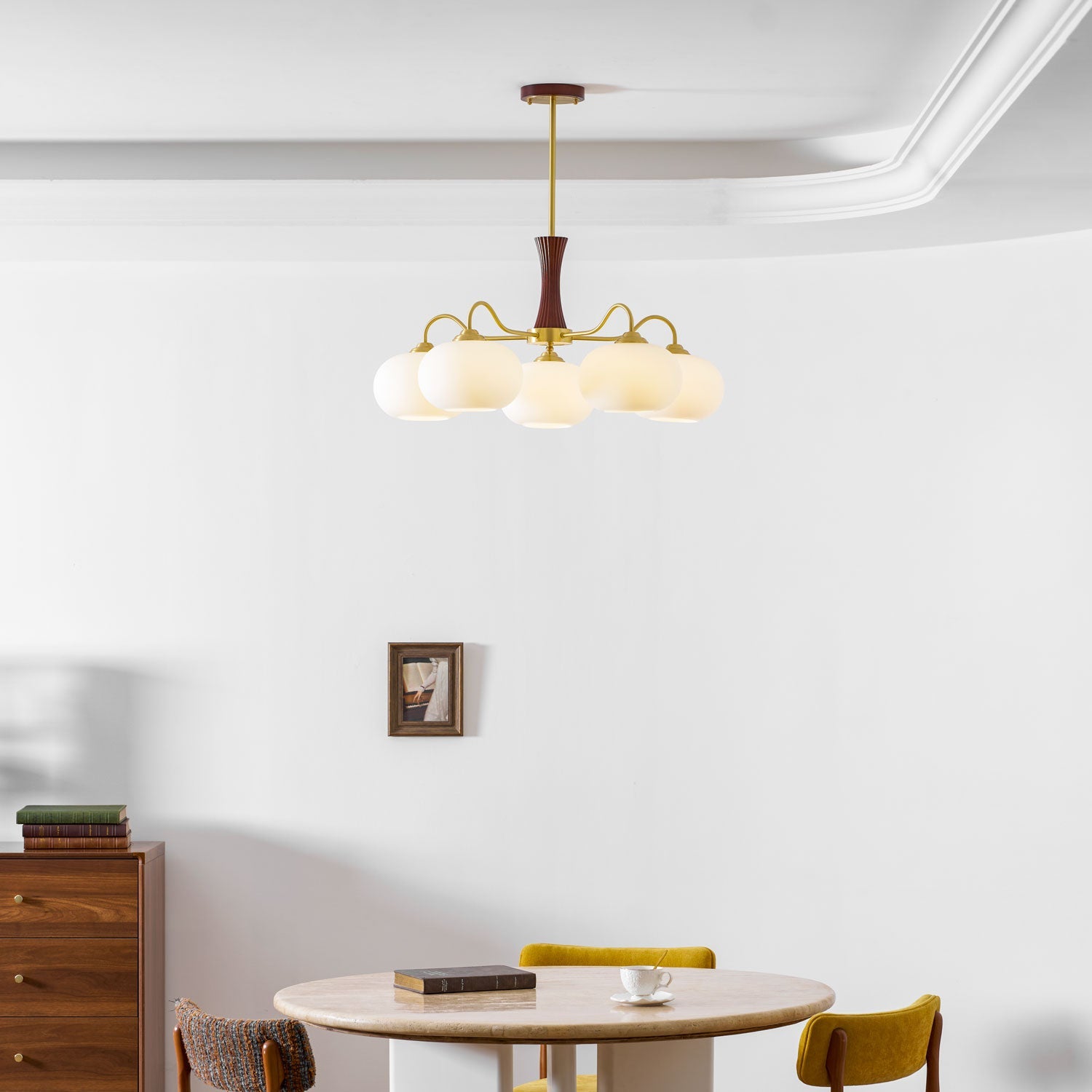 Persimmon Brass & Walnut Chandelier