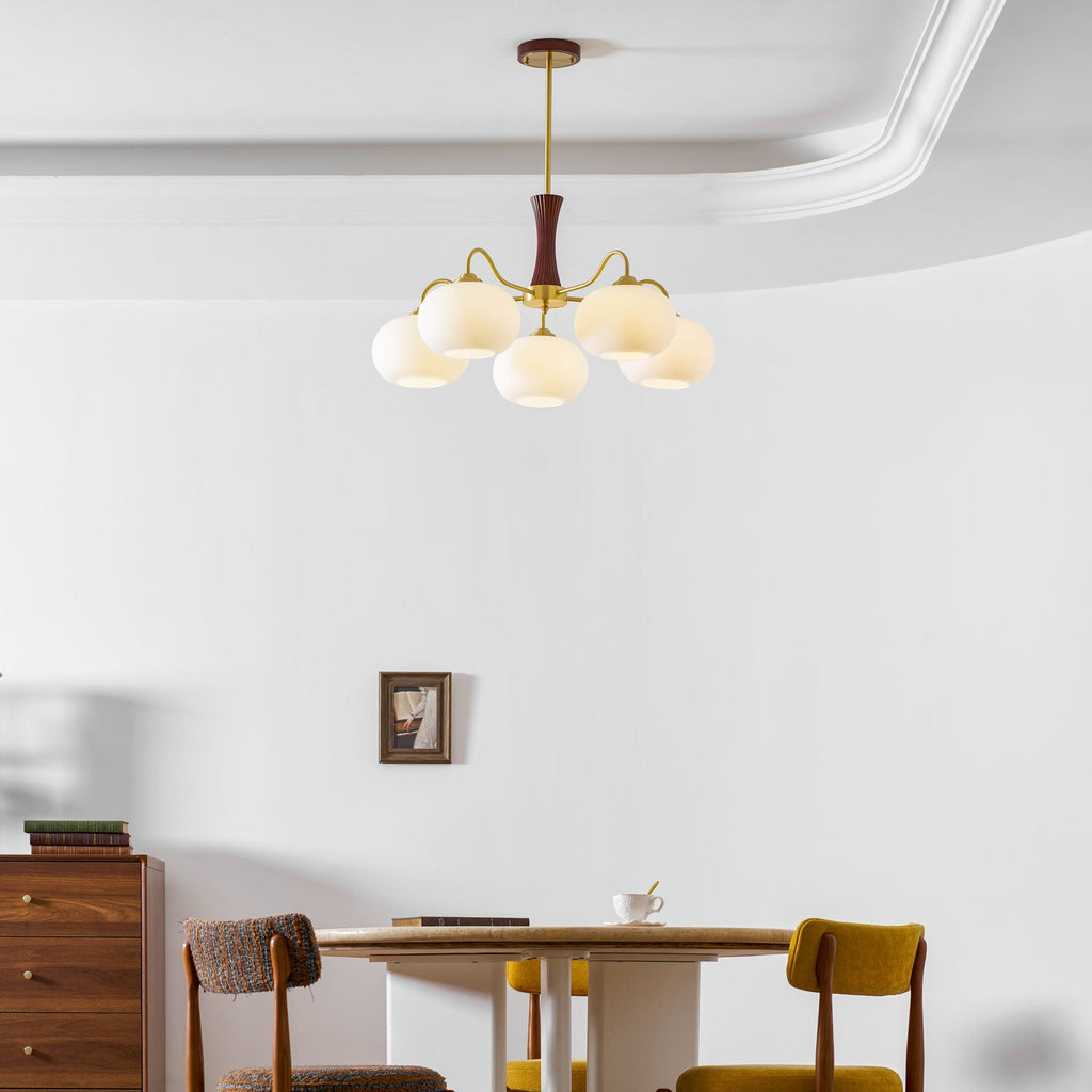 Persimmon Brass & Walnut Chandelier