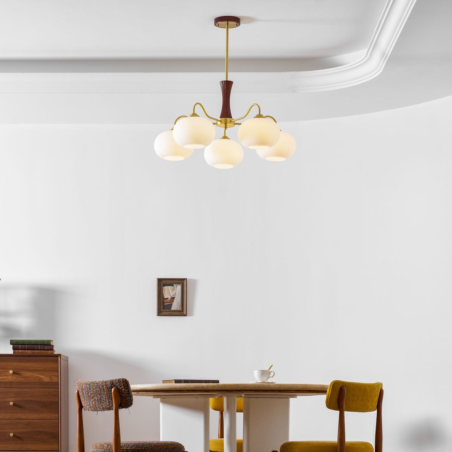 Persimmon Brass & Walnut Chandelier