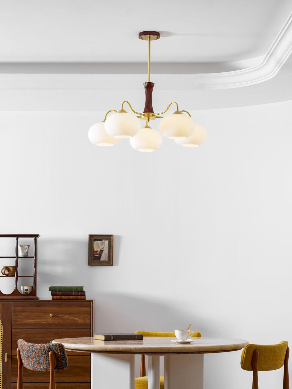 Persimmon Brass & Walnut Chandelier