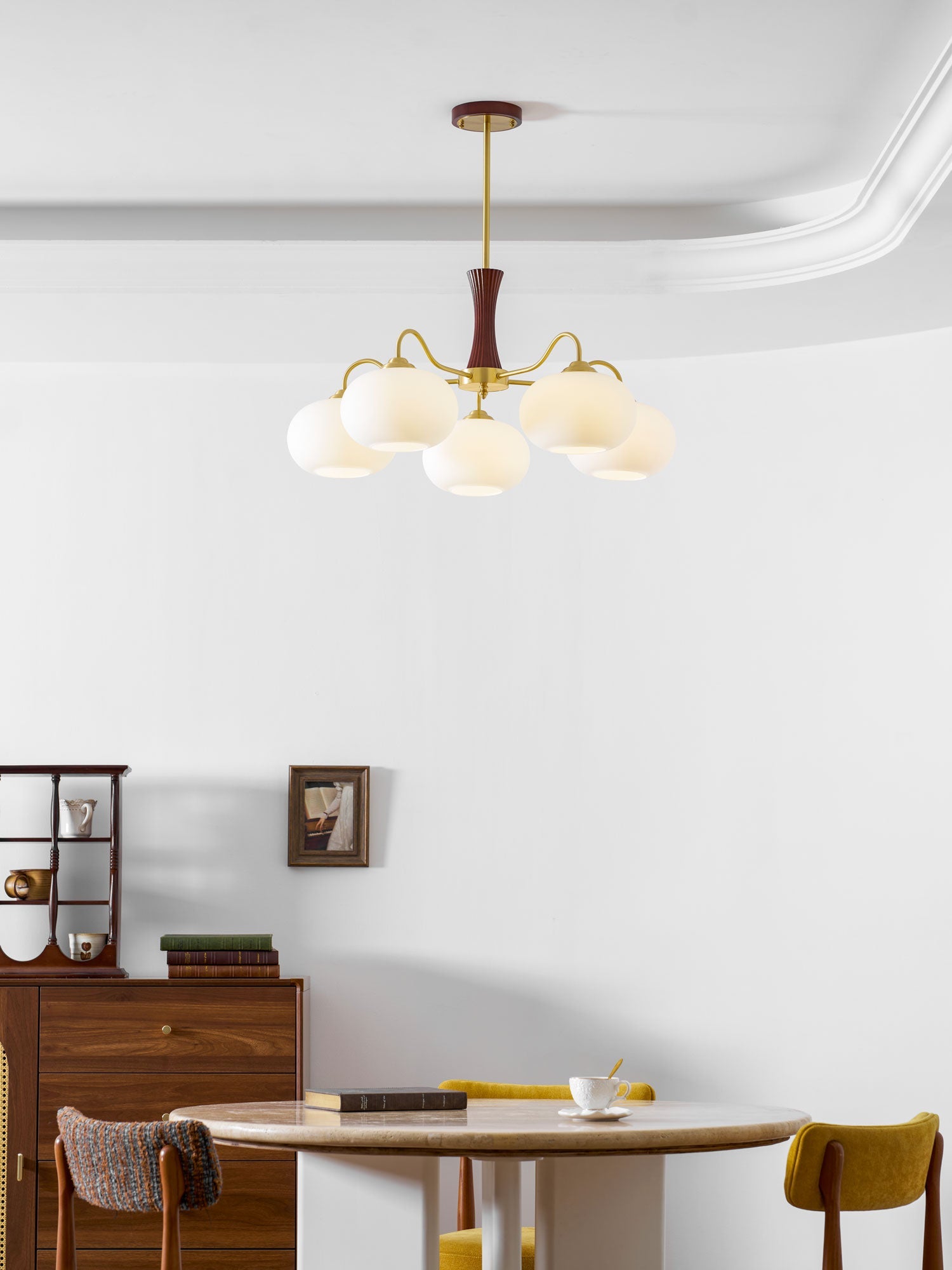 Persimmon Brass & Walnut Chandelier