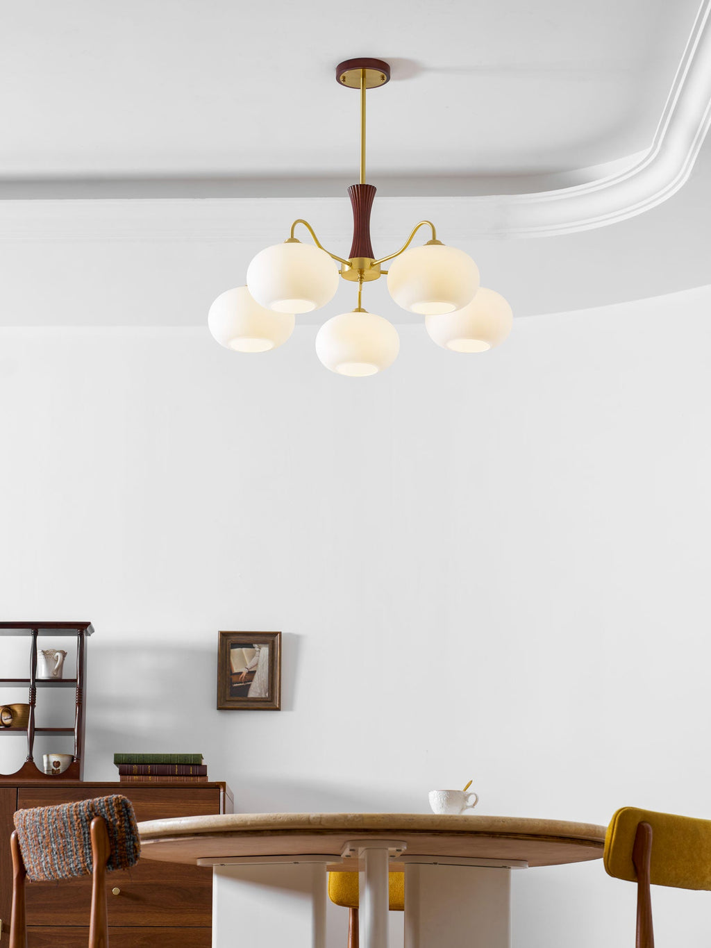 Persimmon Brass & Walnut Chandelier