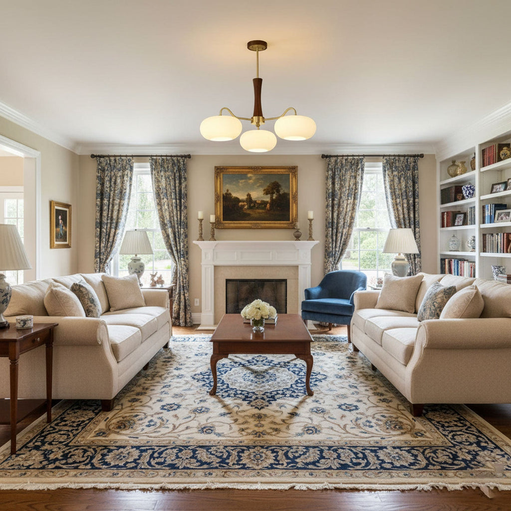 Persimmon Brass & Walnut Chandelier