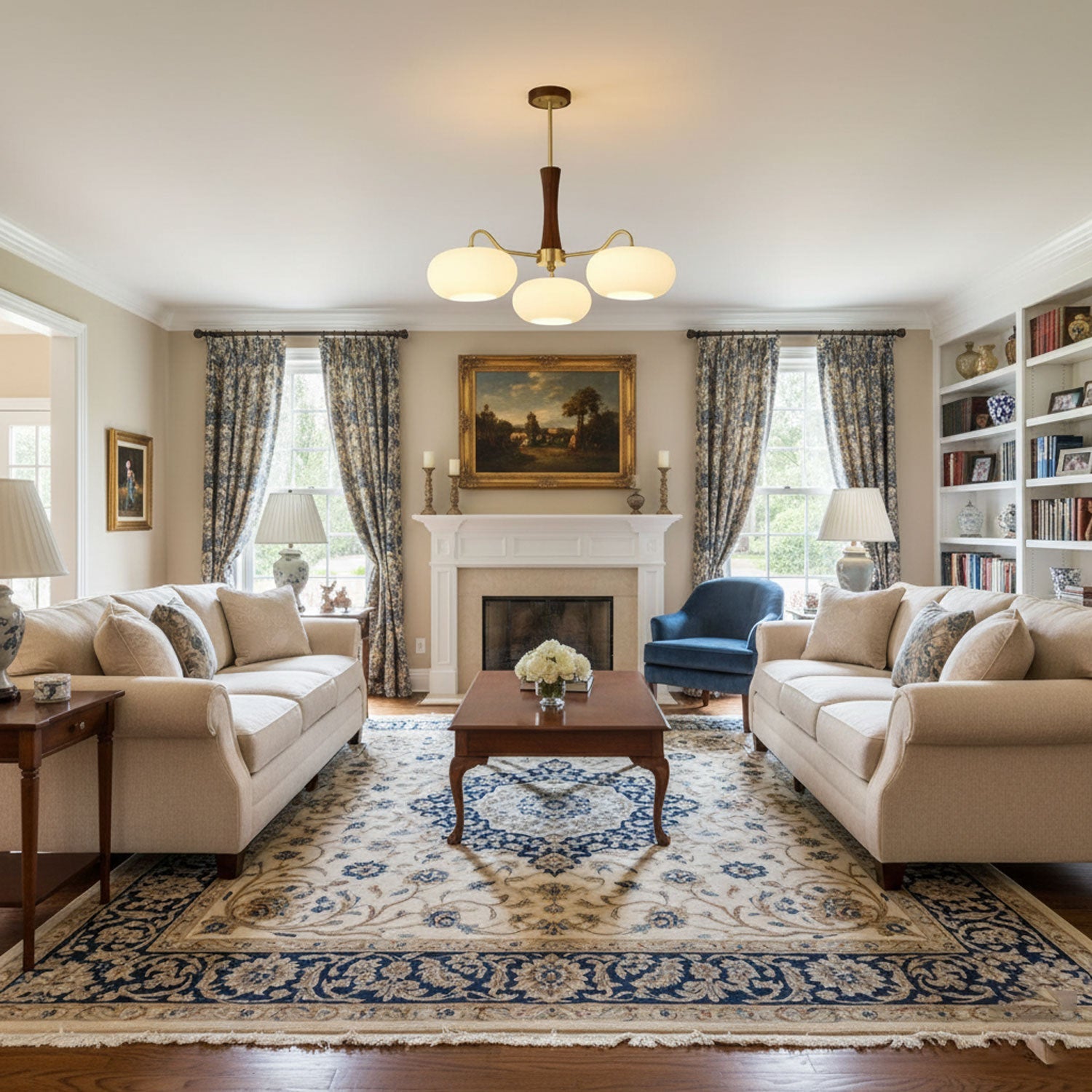 Persimmon Brass & Walnut Chandelier