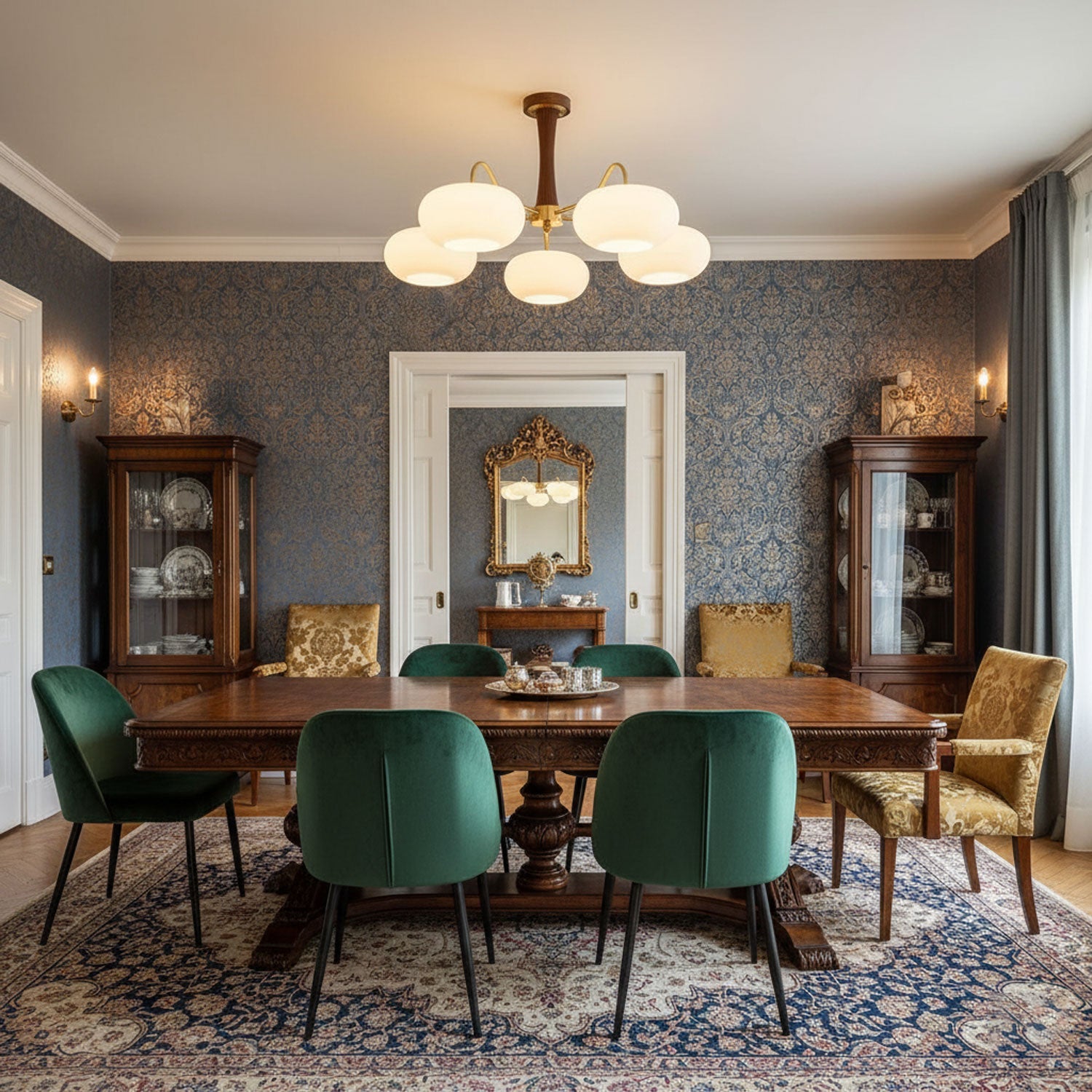 Persimmon Brass & Walnut Chandelier