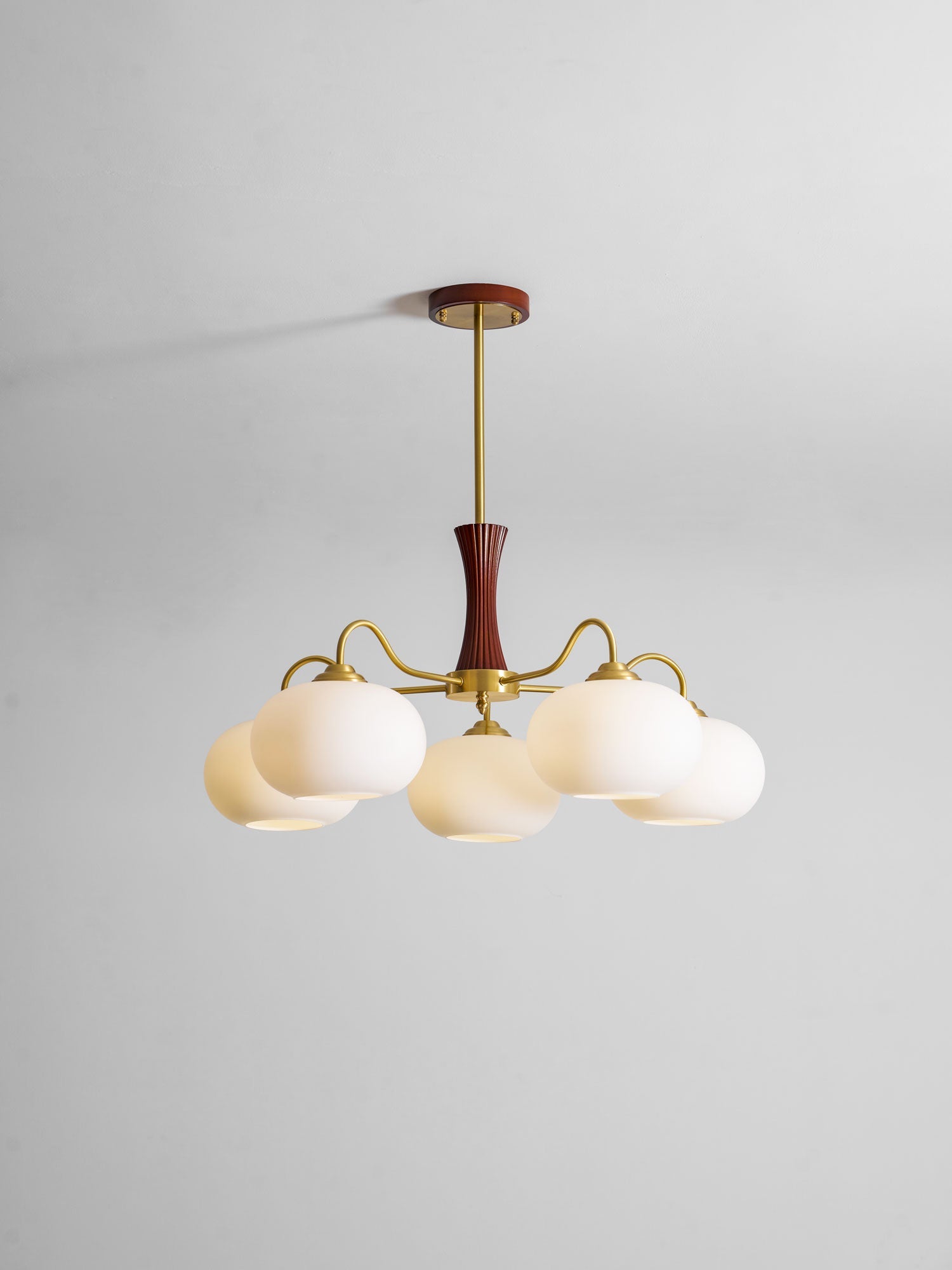 Persimmon Brass & Walnut Chandelier