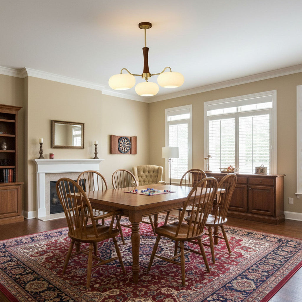 Persimmon Brass & Walnut Chandelier