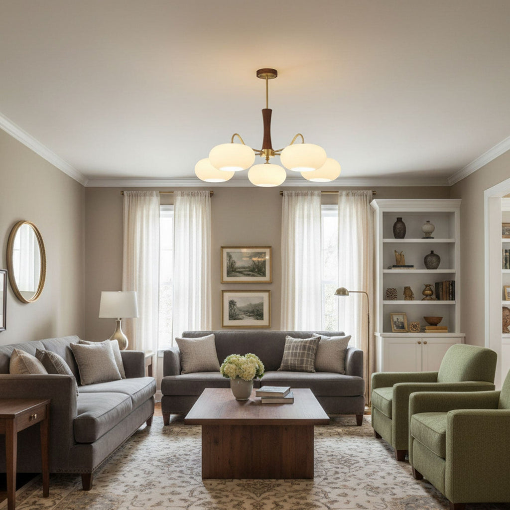 Persimmon Brass & Walnut Chandelier