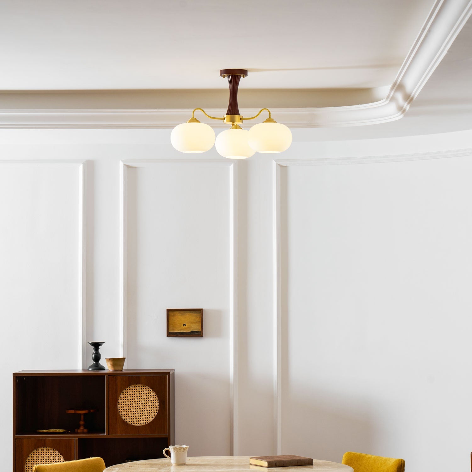 Persimmon Brass & Walnut Chandelier
