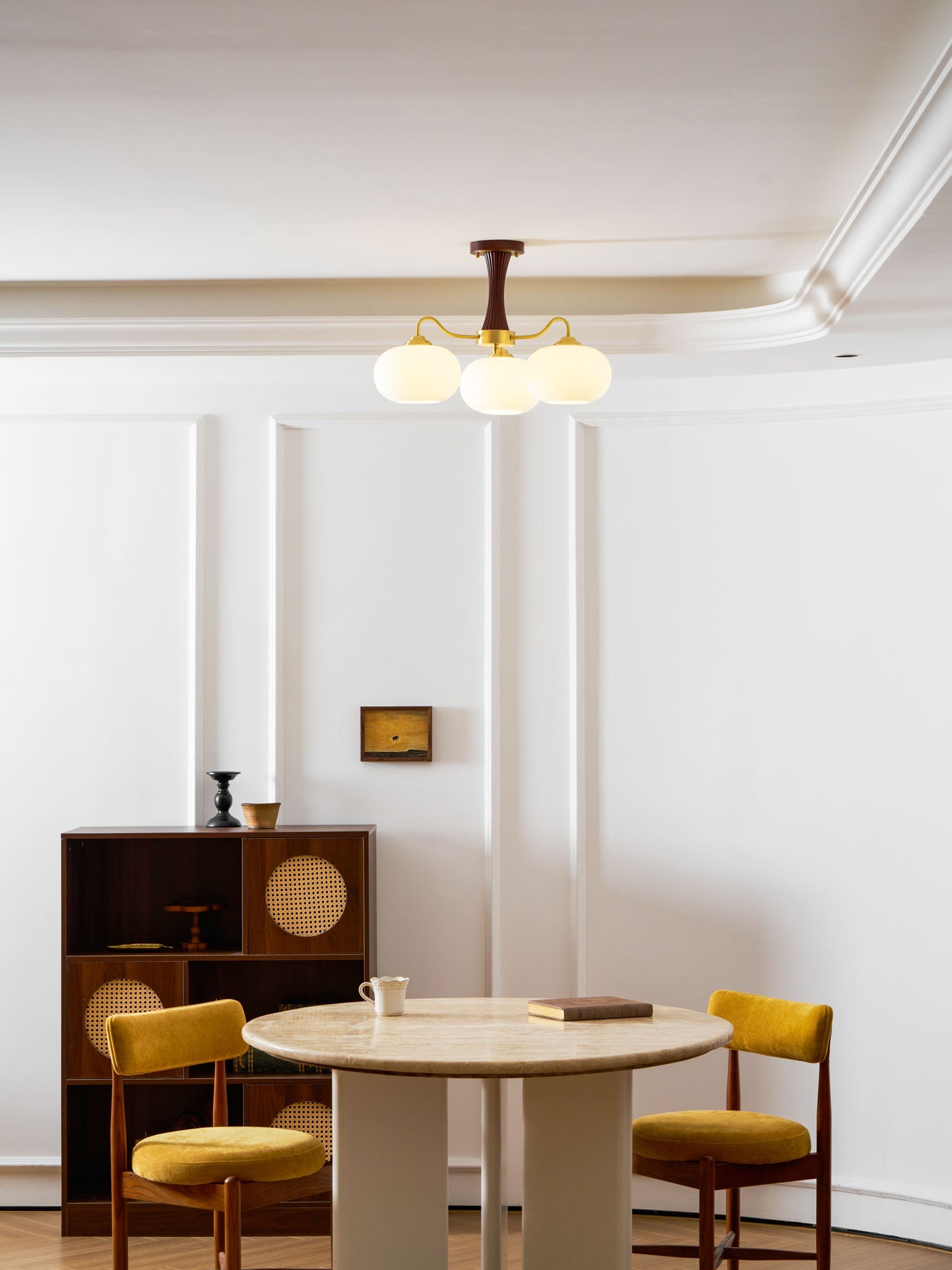 Persimmon Brass & Walnut Chandelier