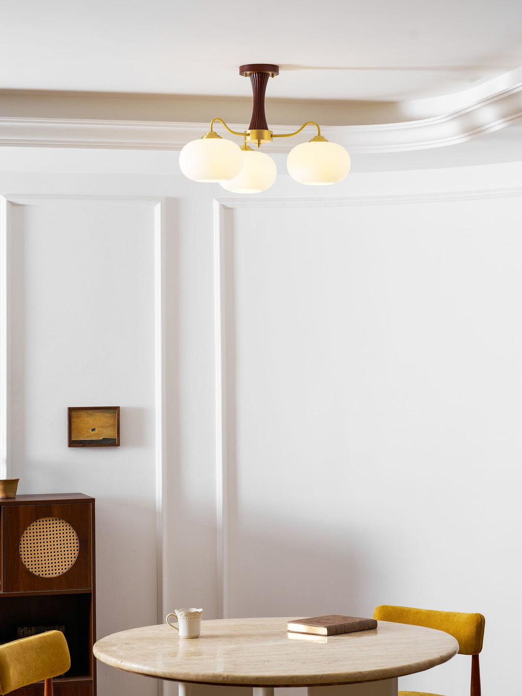 Persimmon Brass & Walnut Chandelier