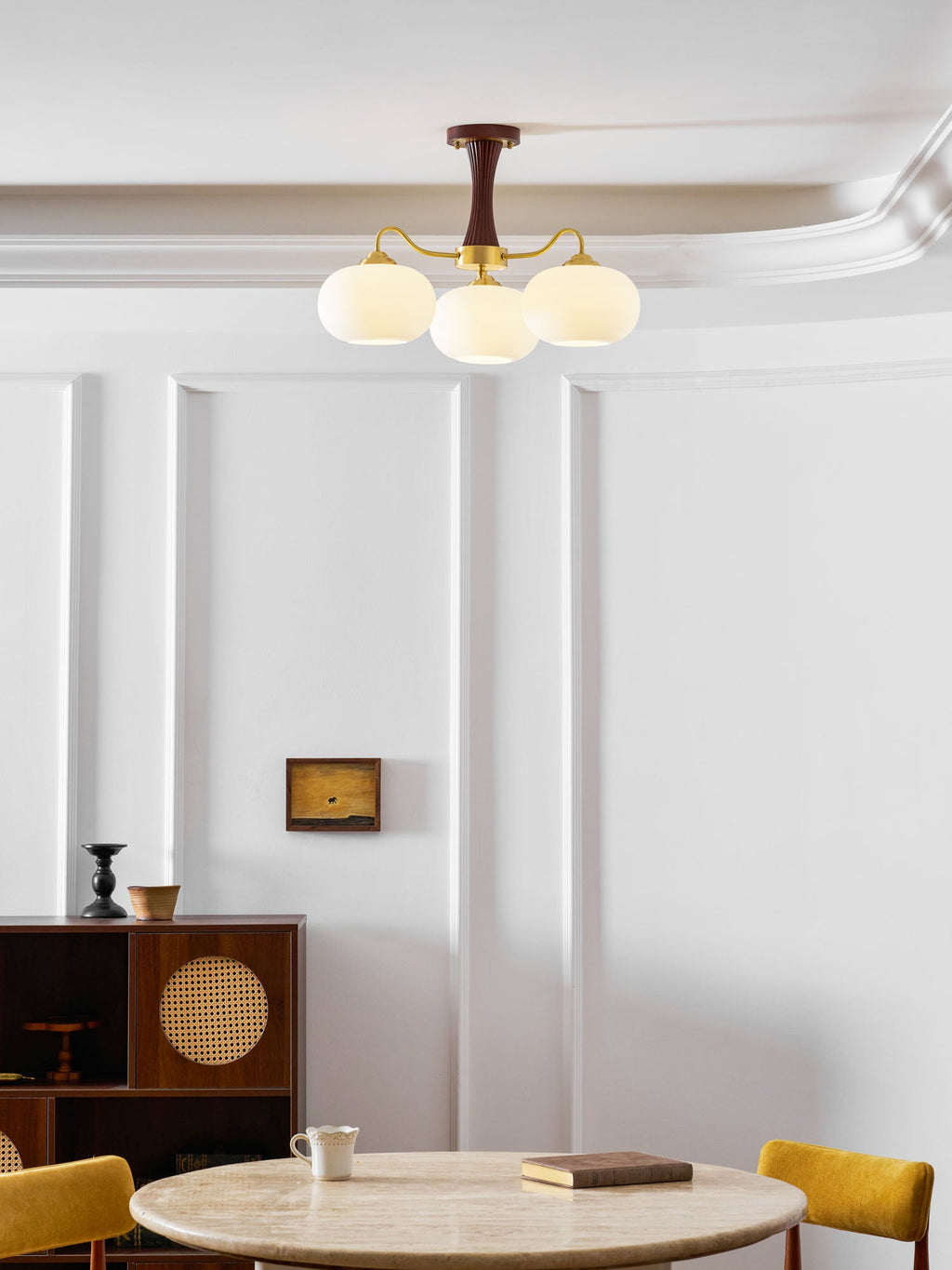 Persimmon Brass & Walnut Chandelier