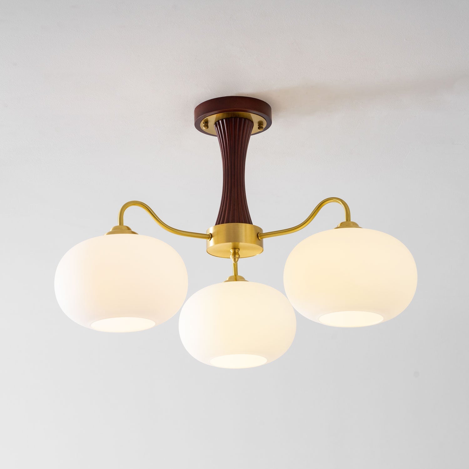 Persimmon Brass & Walnut Chandelier