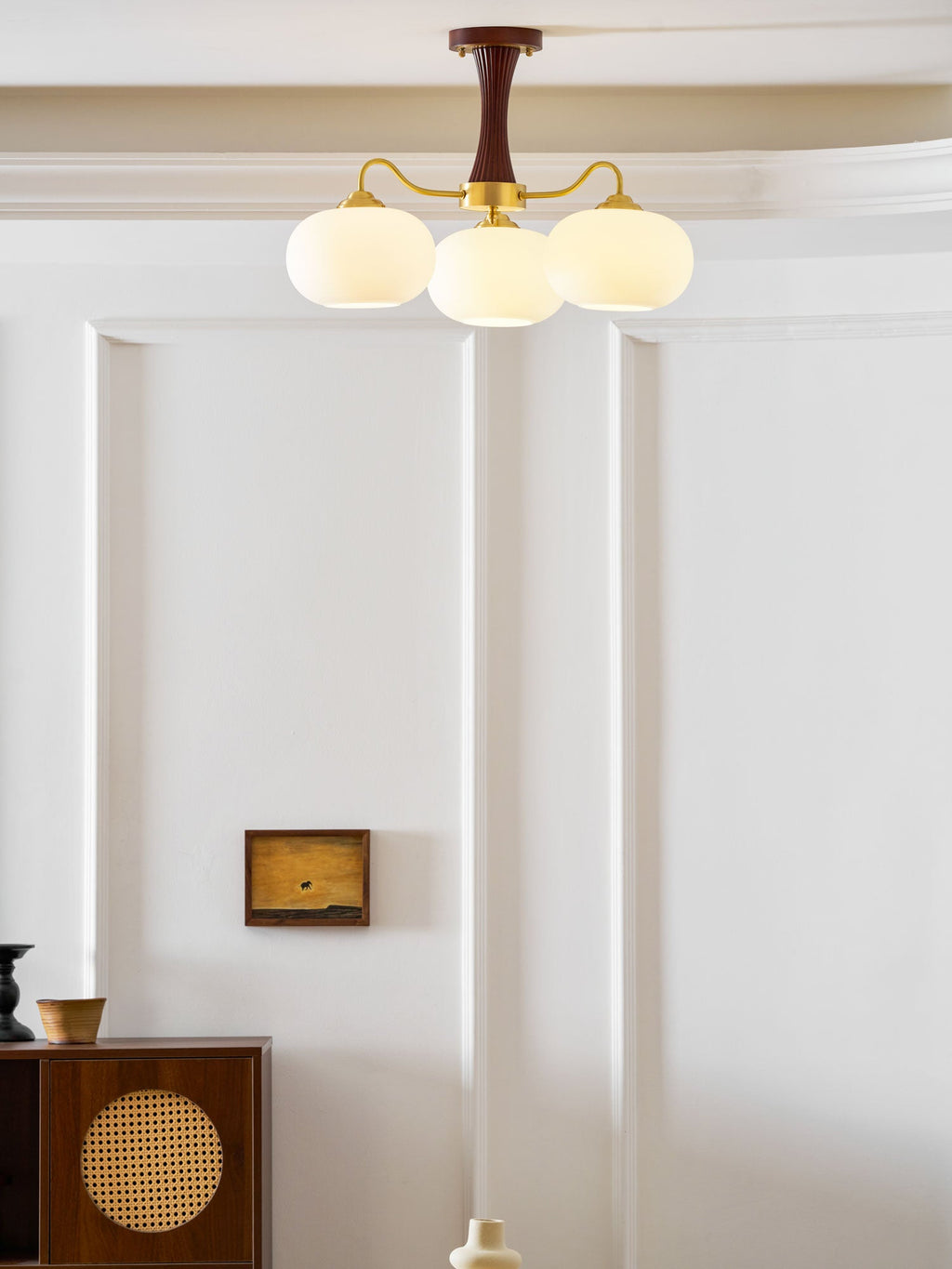 Persimmon Brass & Walnut Chandelier