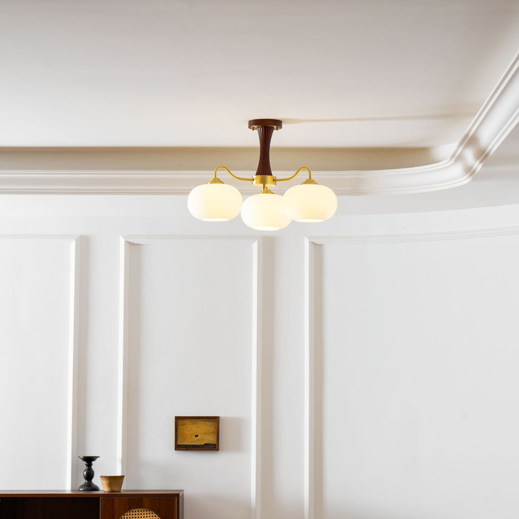 Persimmon Brass & Walnut Chandelier