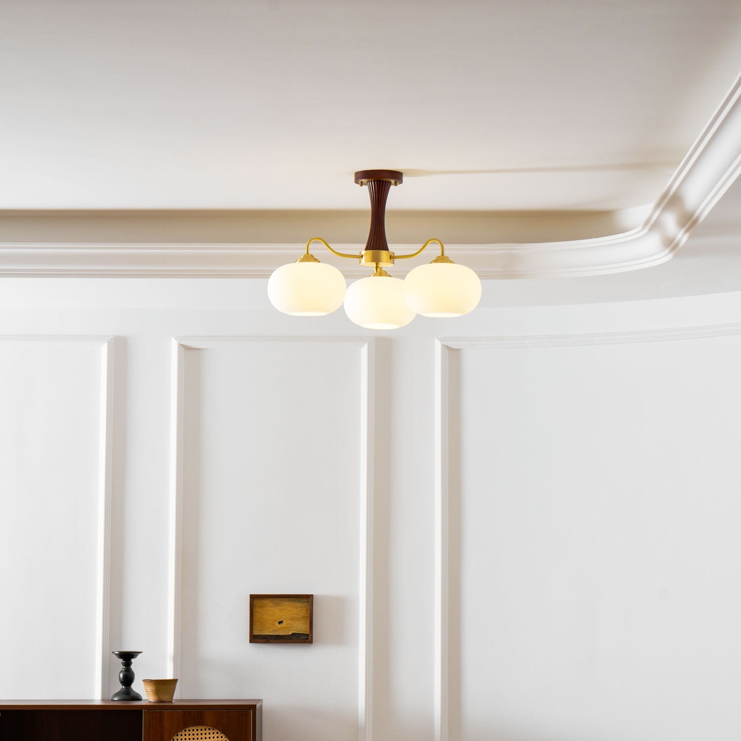 Persimmon Brass & Walnut Chandelier