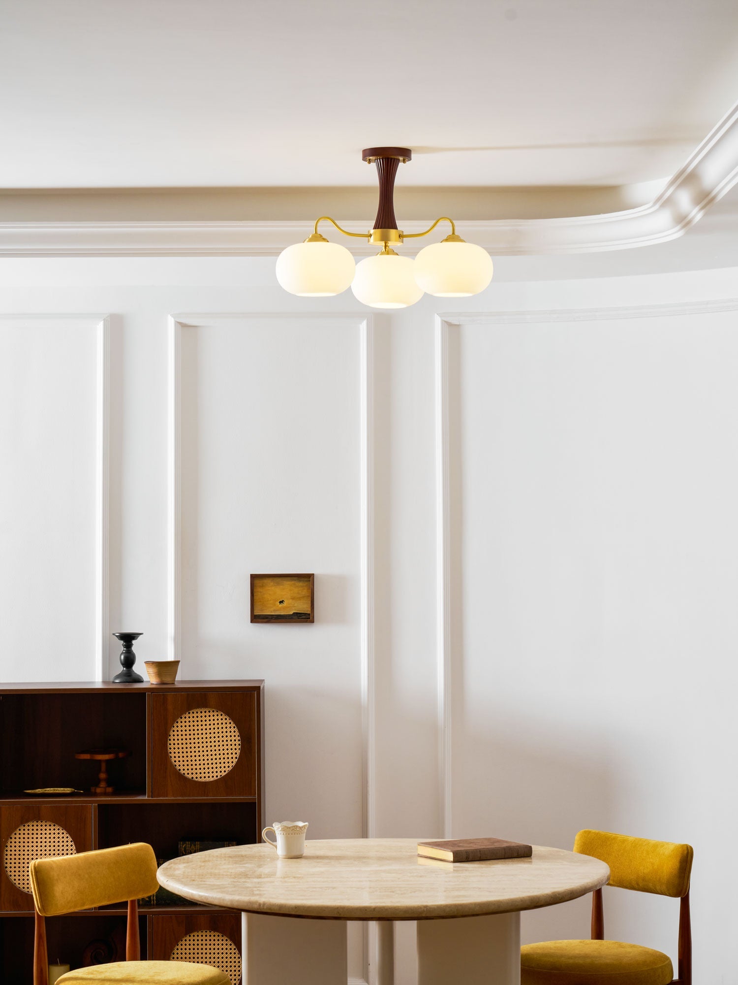 Persimmon Brass & Walnut Chandelier
