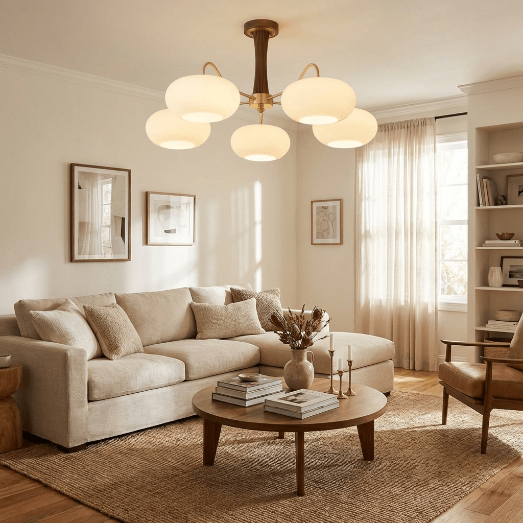 Persimmon Brass & Walnut Chandelier