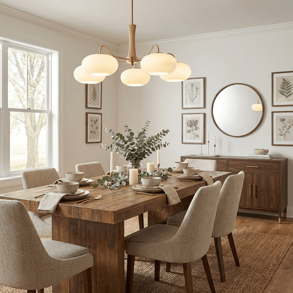 Persimmon Brass & Walnut Chandelier