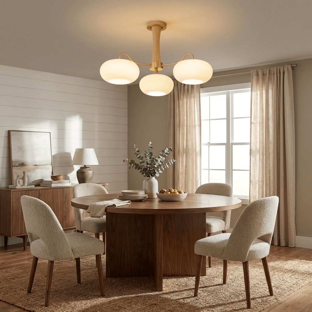 Persimmon Brass & Walnut Chandelier