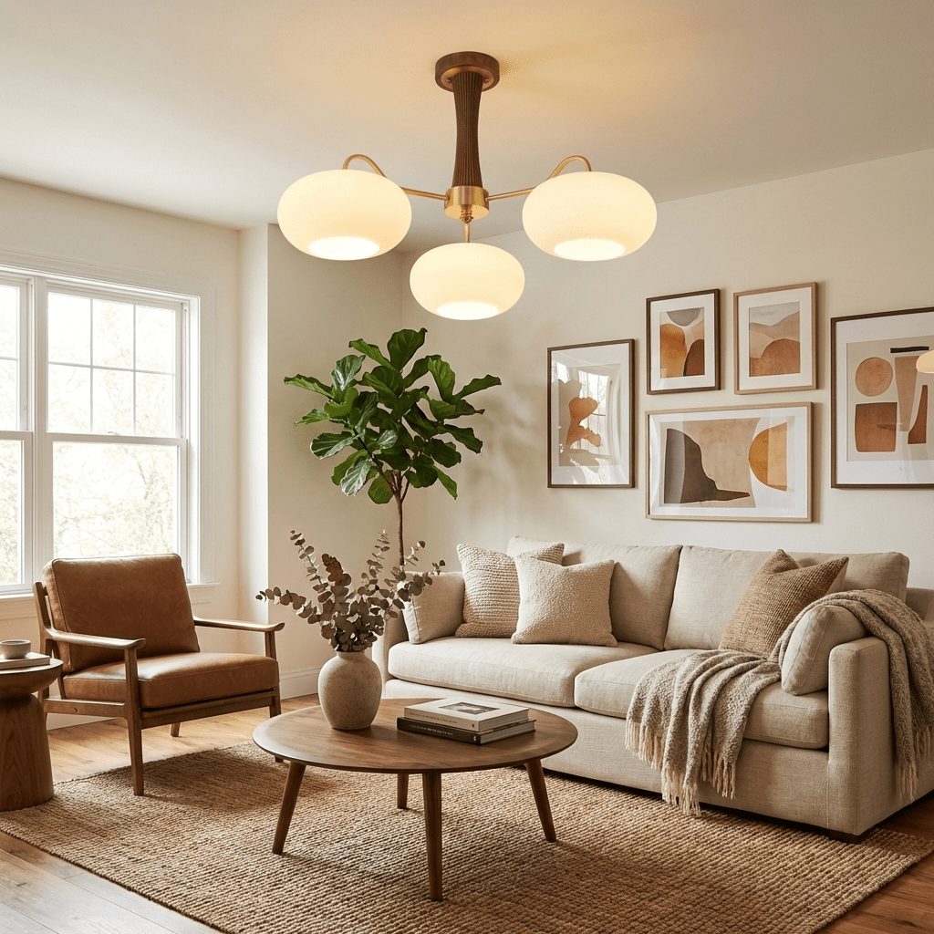 Persimmon Brass & Walnut Chandelier