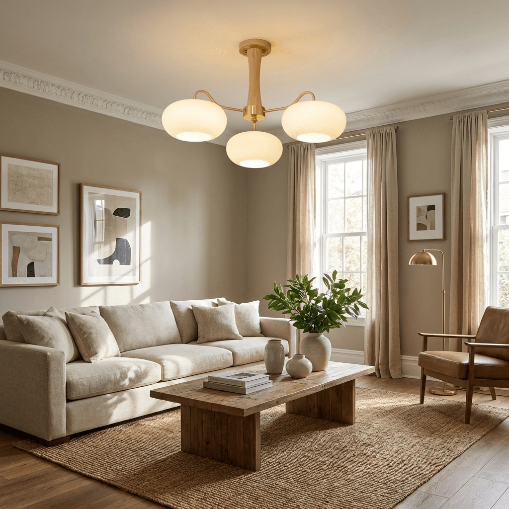 Persimmon Brass & Walnut Chandelier