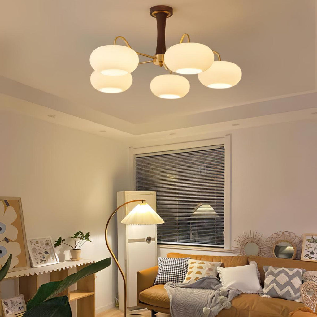 Persimmon Brass & Walnut Chandelier