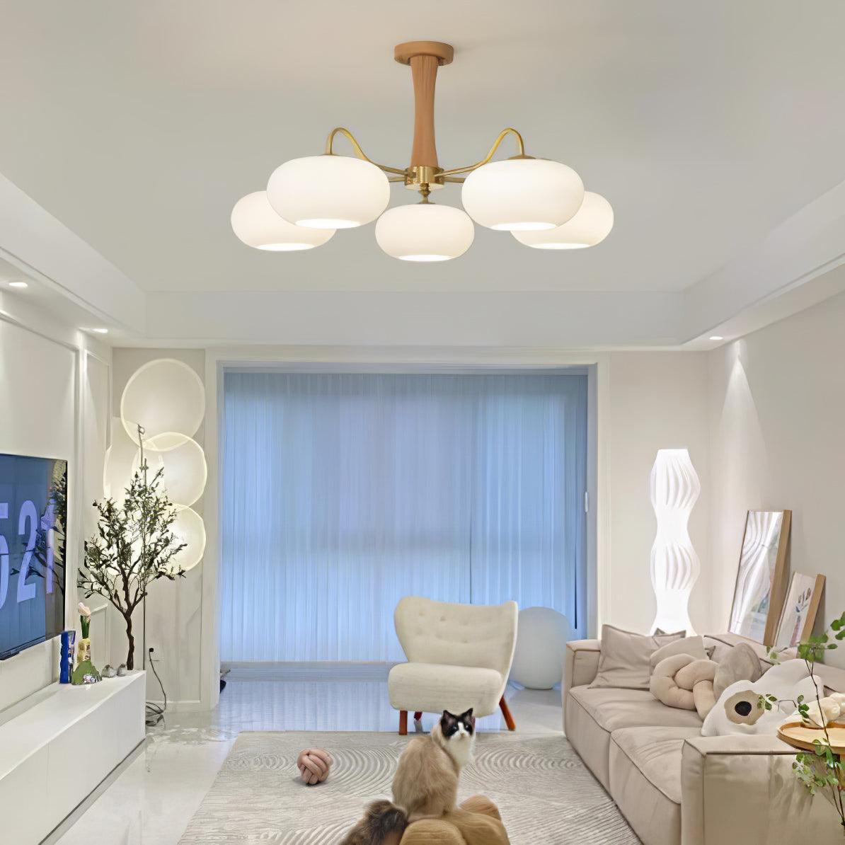 Persimmon Brass & Walnut Chandelier