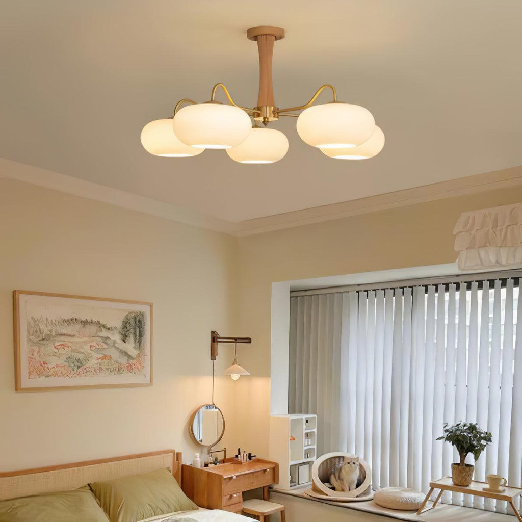 Persimmon Brass & Walnut Chandelier