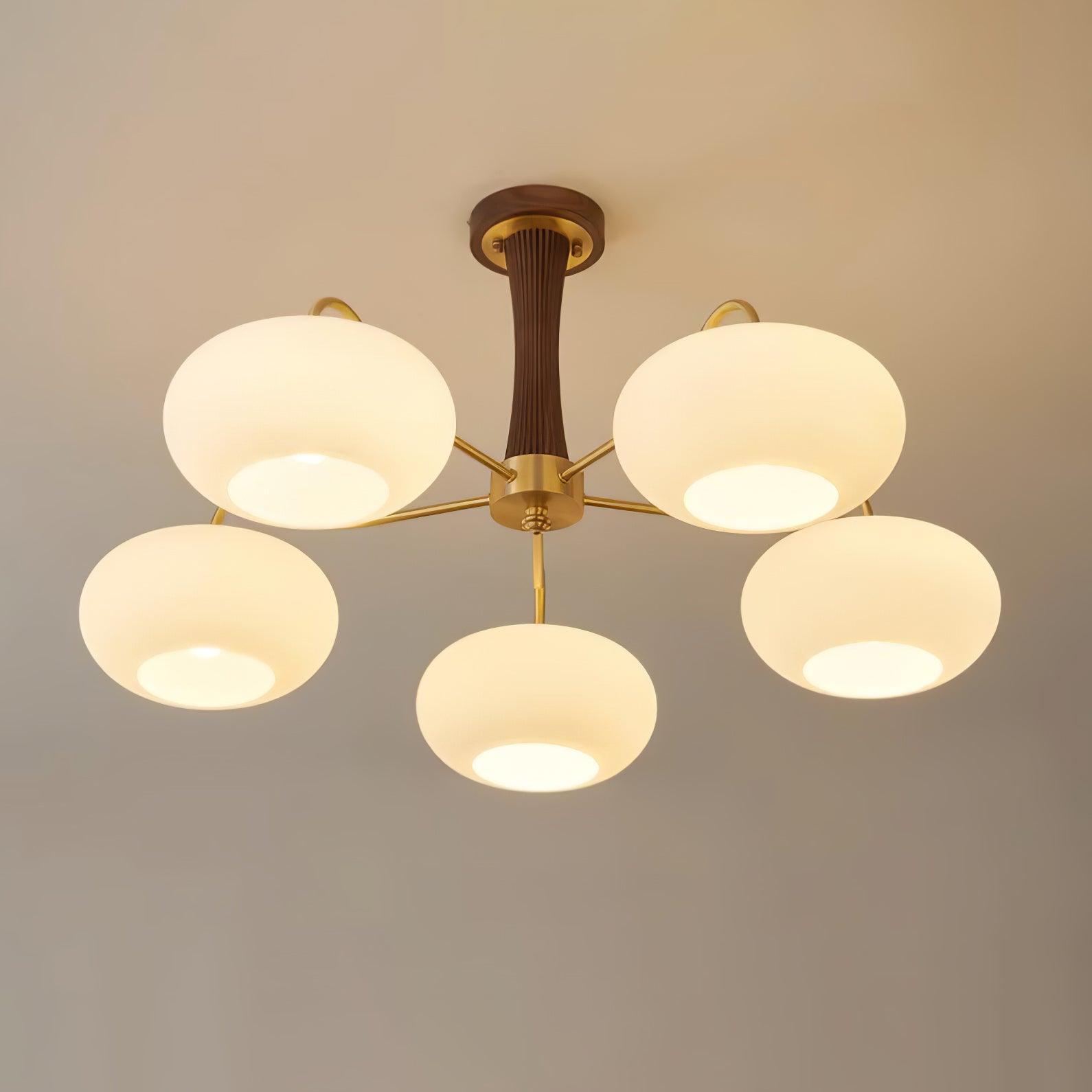 Persimmon Brass & Walnut Chandelier