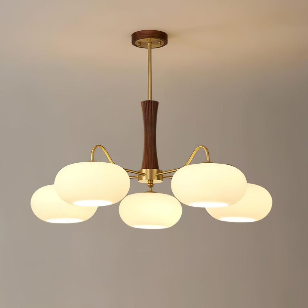 Persimmon Brass & Walnut Chandelier