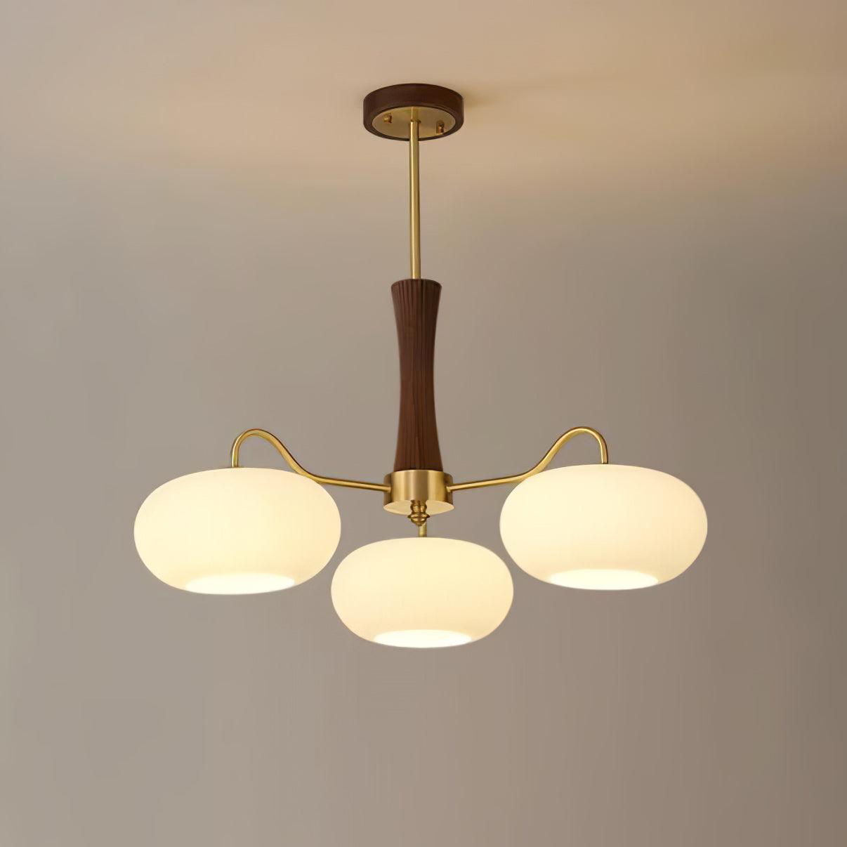 Persimmon Brass & Walnut Chandelier