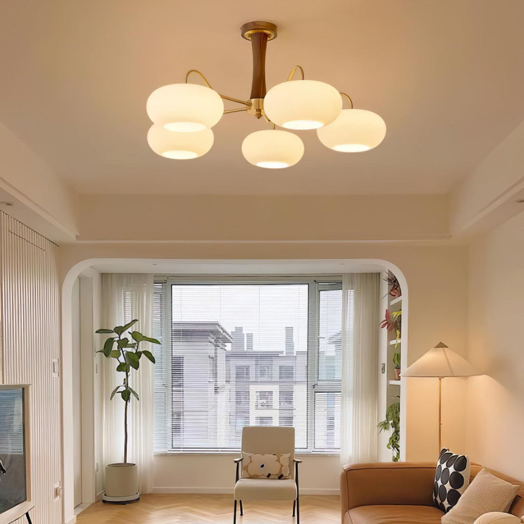 Persimmon Brass & Walnut Chandelier