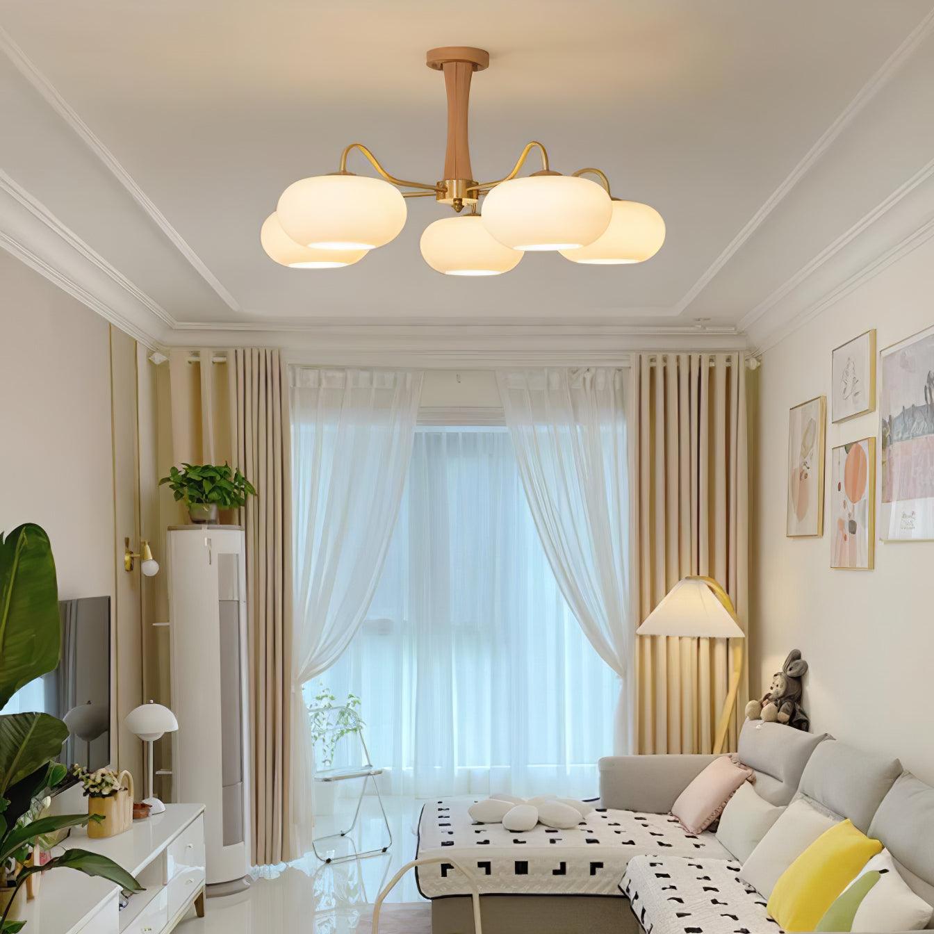 Persimmon Brass & Walnut Chandelier