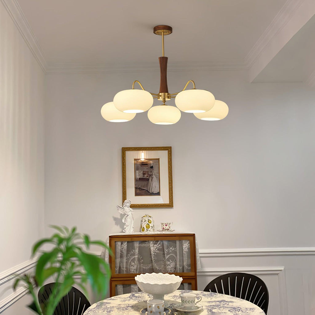 Persimmon Brass & Walnut Chandelier