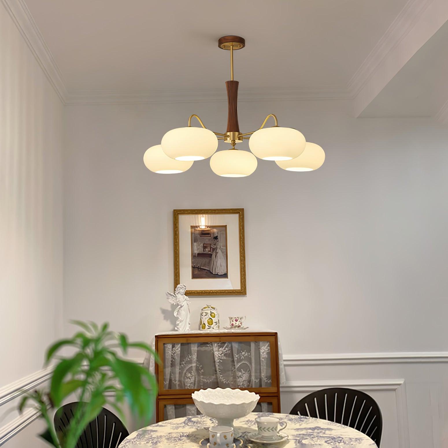 Persimmon Brass & Walnut Chandelier