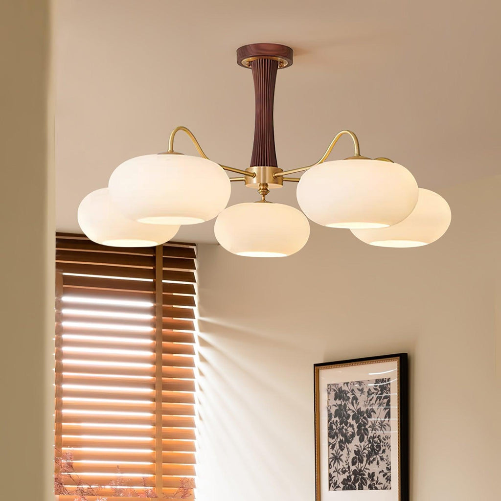 Persimmon Brass & Walnut Chandelier