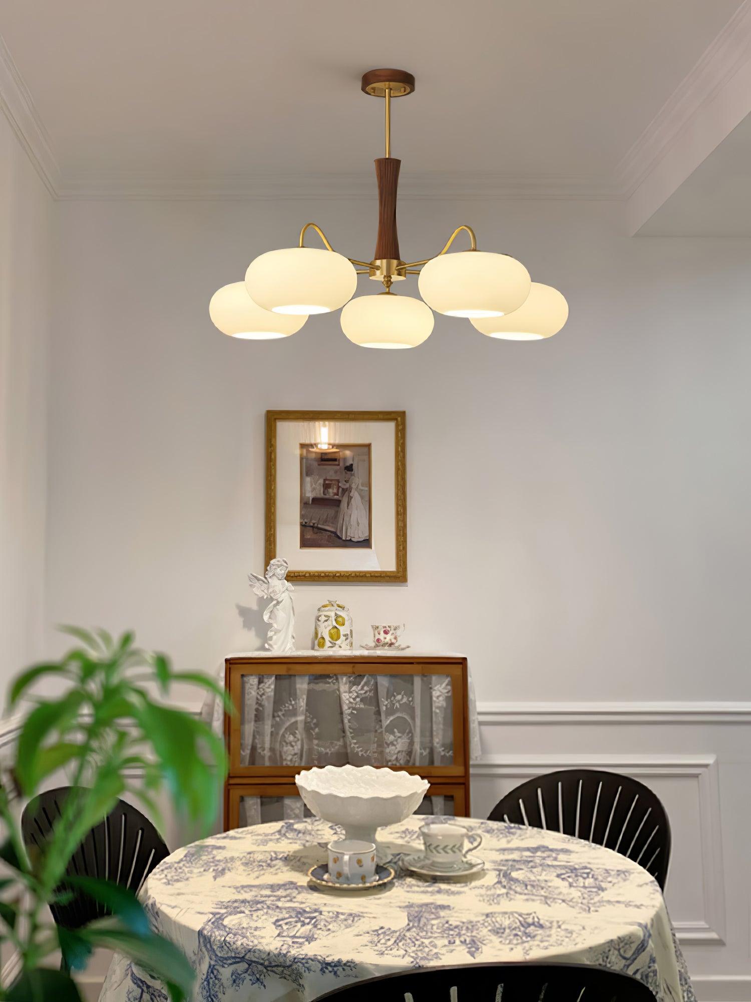 Persimmon Brass & Walnut Chandelier