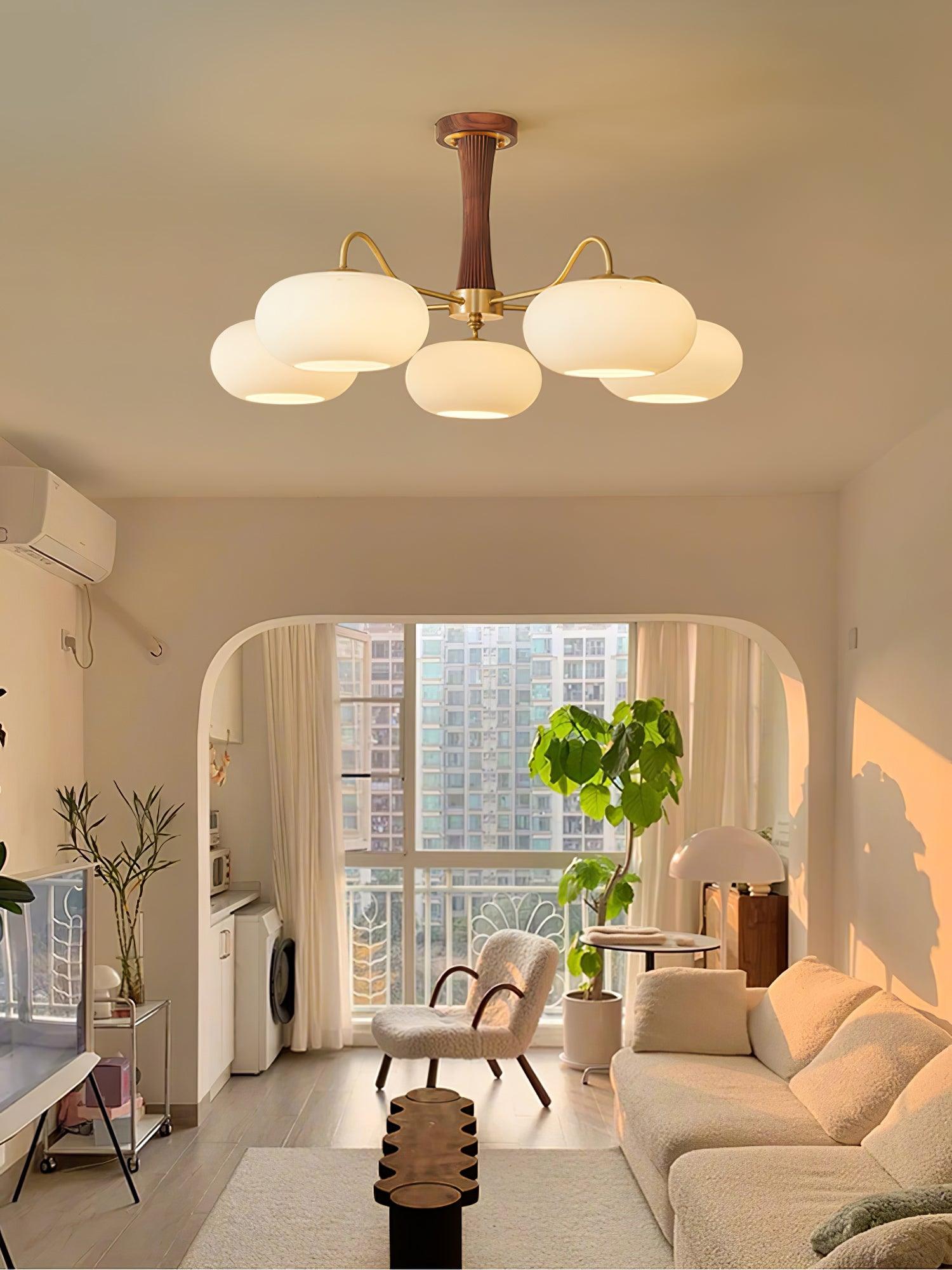 Persimmon Brass & Walnut Chandelier