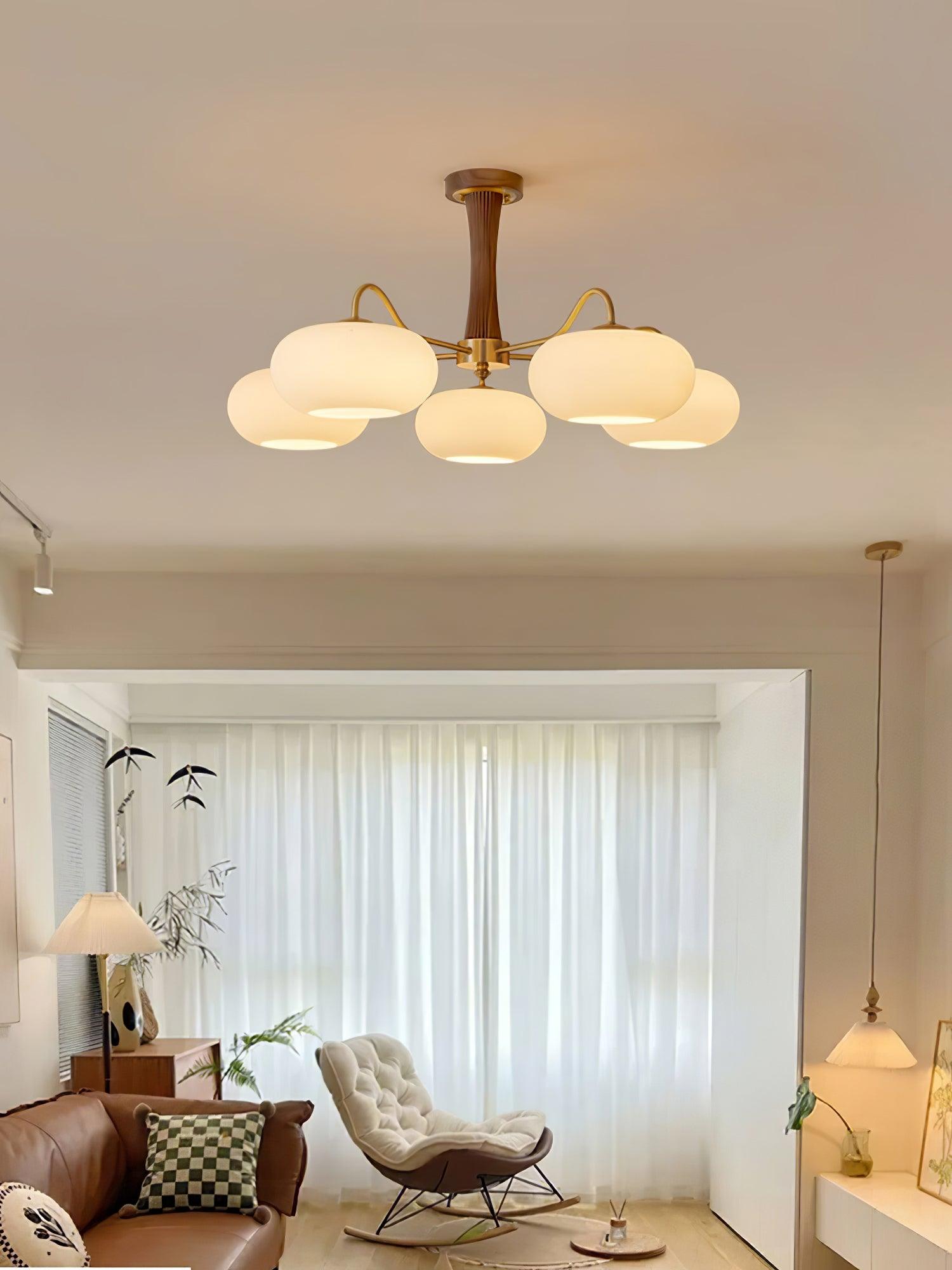 Persimmon Brass & Walnut Chandelier