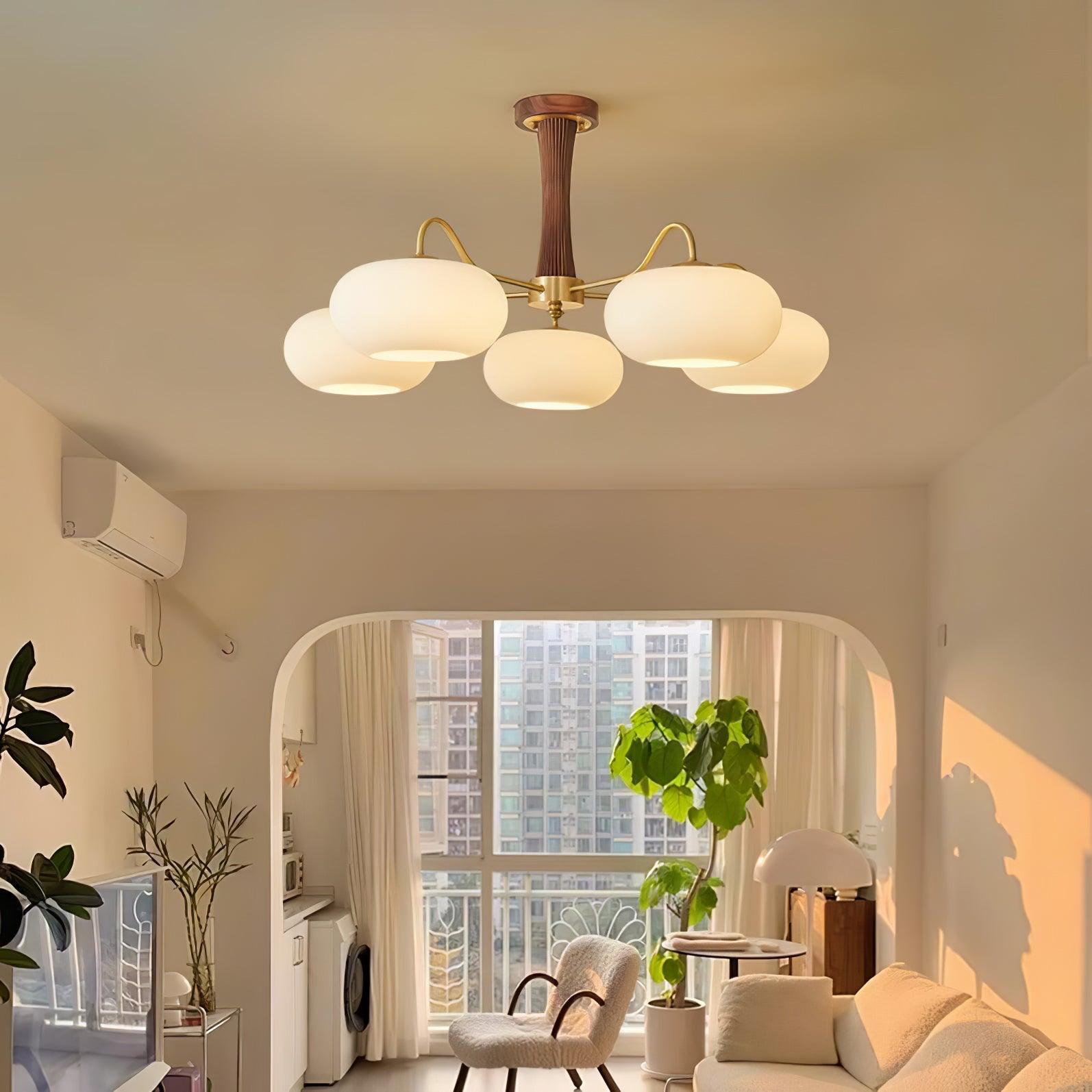 Persimmon Brass & Walnut Chandelier