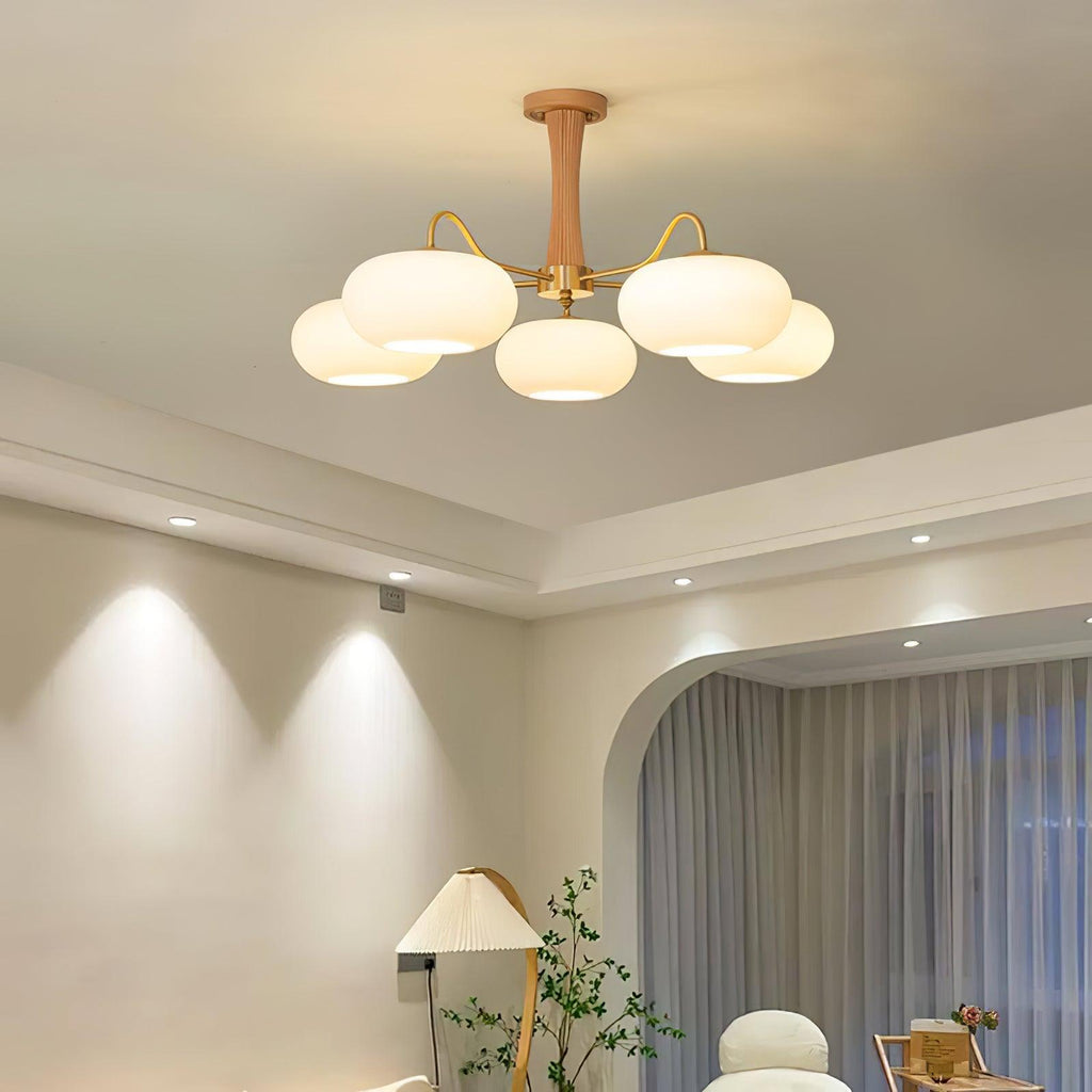 Persimmon Brass & Walnut Chandelier