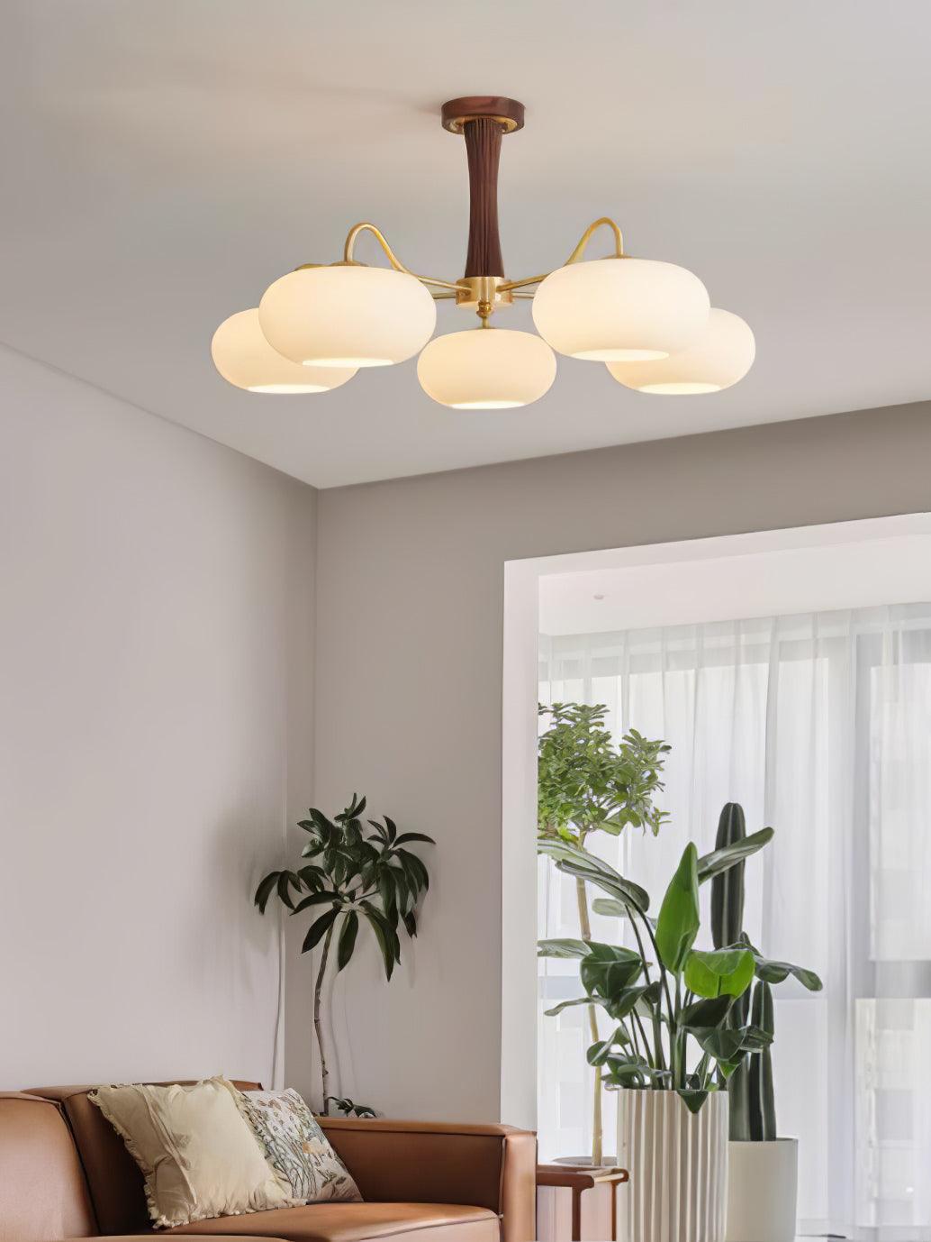 Persimmon Brass & Walnut Chandelier