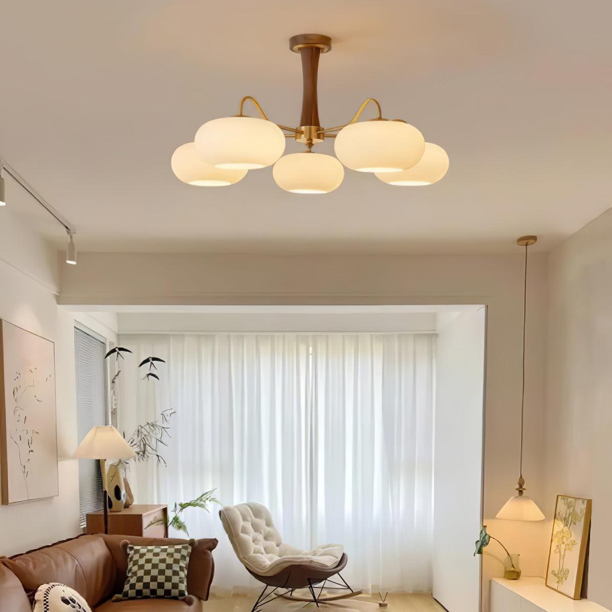 Persimmon Brass & Walnut Chandelier